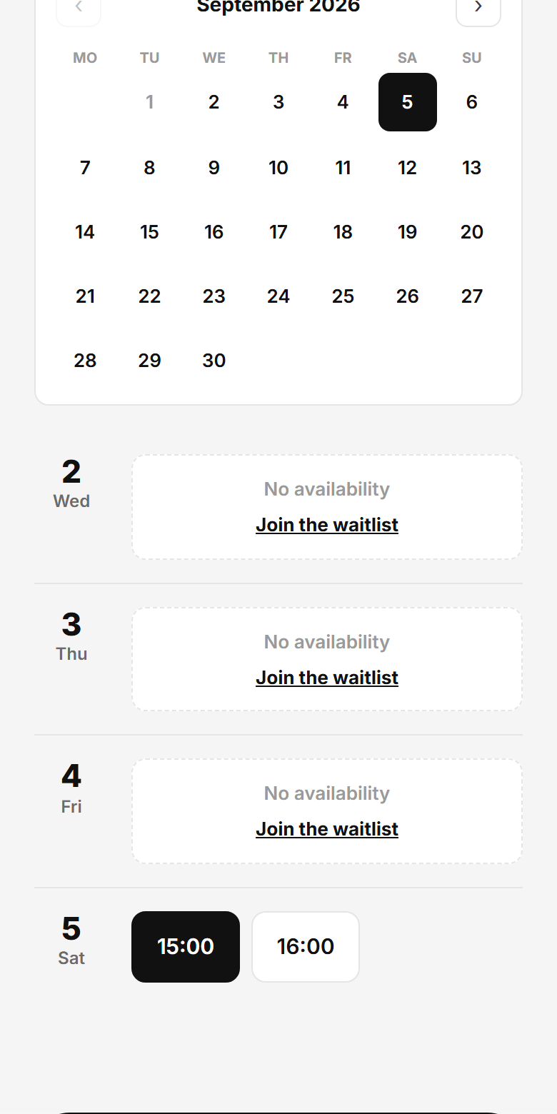 Picking a date and a time from the free slots
